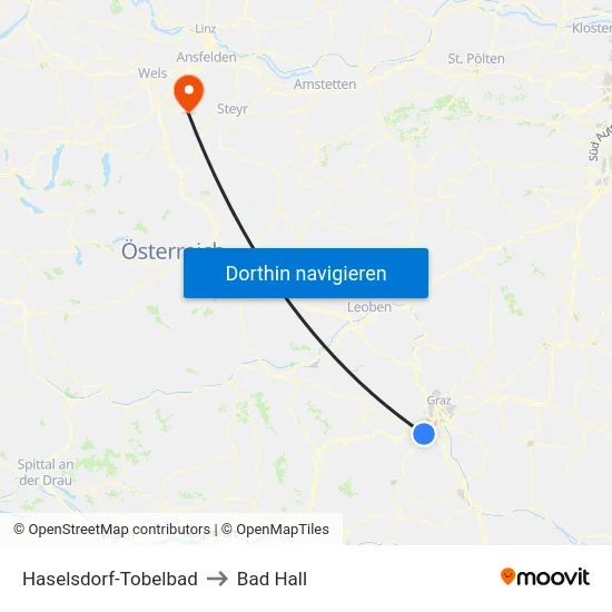 Haselsdorf-Tobelbad to Bad Hall map
