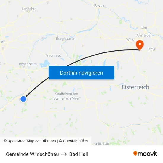 Gemeinde Wildschönau to Bad Hall map