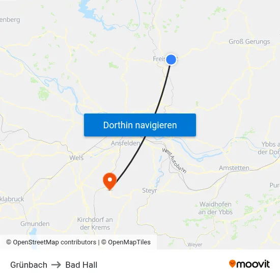 Grünbach to Bad Hall map