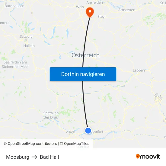 Moosburg to Bad Hall map