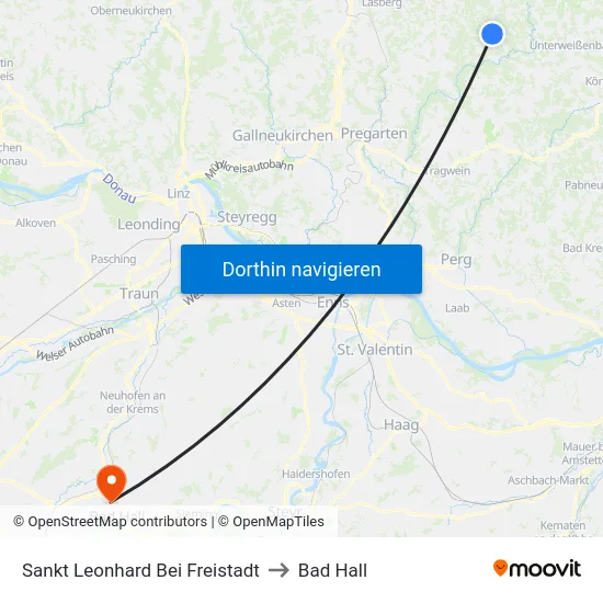 Sankt Leonhard Bei Freistadt to Bad Hall map