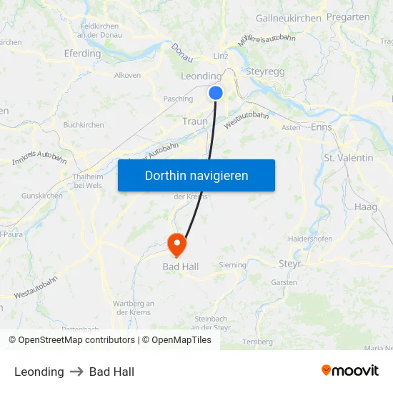 Leonding to Bad Hall map