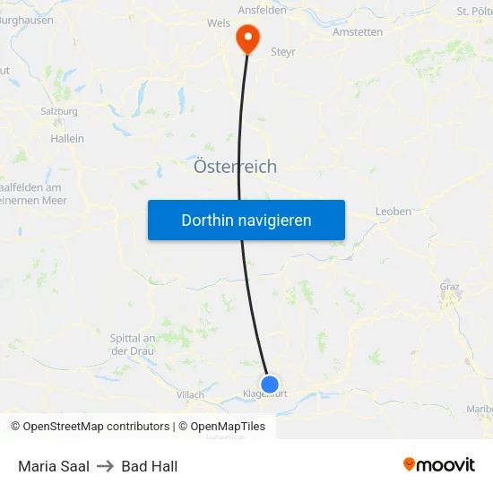 Maria Saal to Bad Hall map