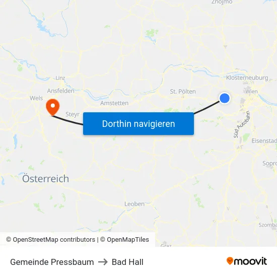 Gemeinde Pressbaum to Bad Hall map