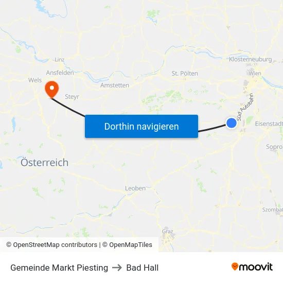 Gemeinde Markt Piesting to Bad Hall map