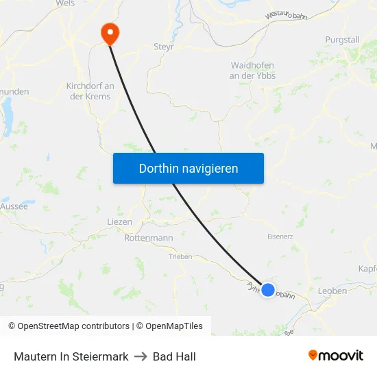 Mautern In Steiermark to Bad Hall map