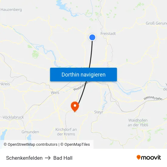 Schenkenfelden to Bad Hall map
