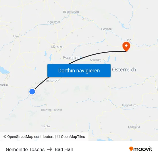 Gemeinde Tösens to Bad Hall map