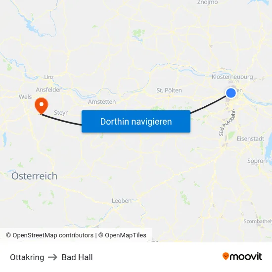 Ottakring to Bad Hall map