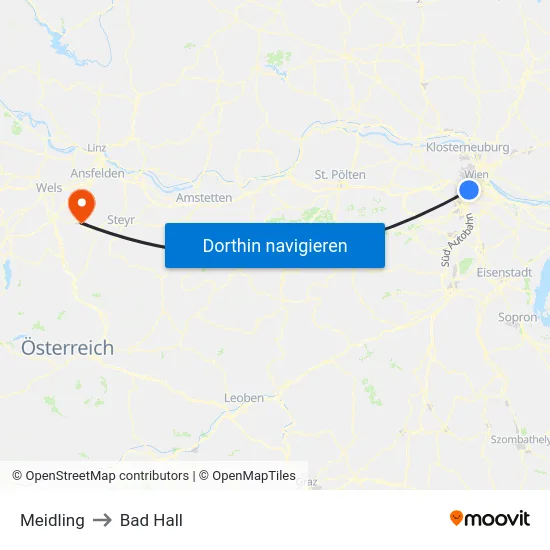 Meidling to Bad Hall map
