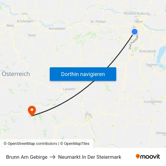 Brunn Am Gebirge to Neumarkt In Der Steiermark map