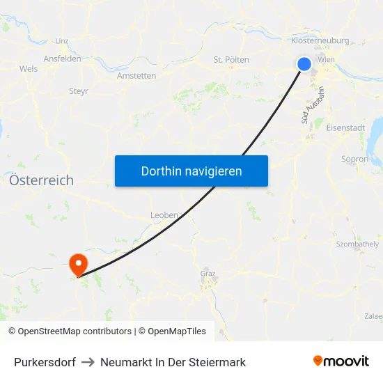 Purkersdorf to Neumarkt In Der Steiermark map