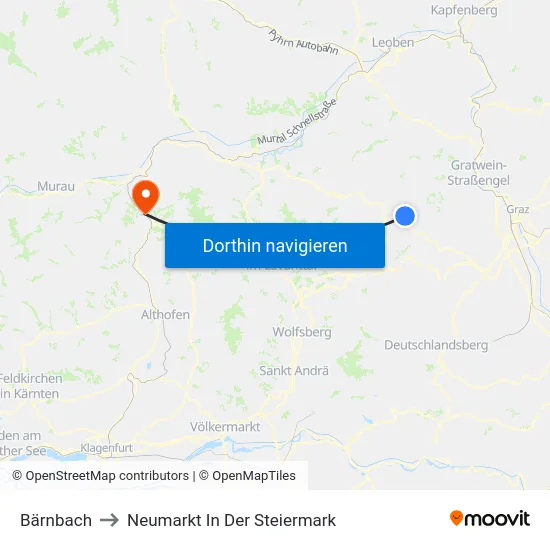 Bärnbach to Neumarkt In Der Steiermark map