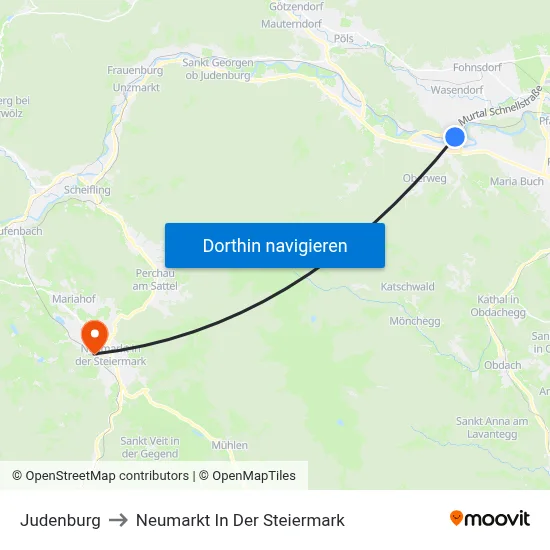 Judenburg to Neumarkt In Der Steiermark map