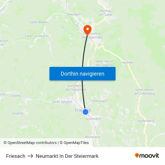 Friesach to Neumarkt In Der Steiermark map