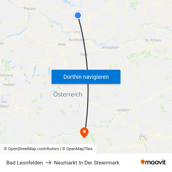 Bad Leonfelden to Neumarkt In Der Steiermark map