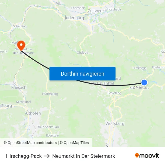 Hirschegg-Pack to Neumarkt In Der Steiermark map