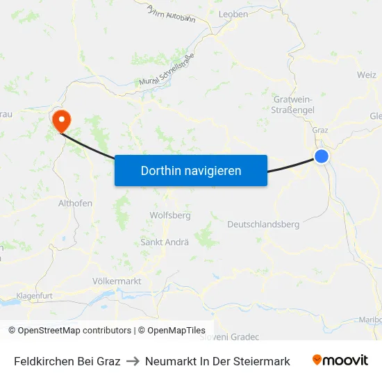 Feldkirchen Bei Graz to Neumarkt In Der Steiermark map