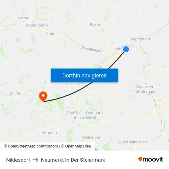 Niklasdorf to Neumarkt In Der Steiermark map
