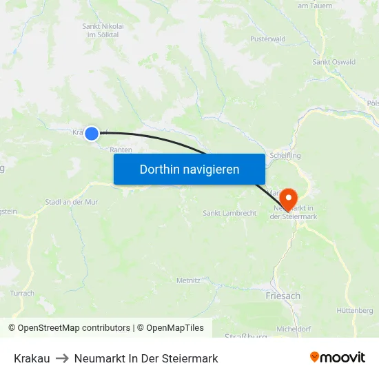 Krakau to Neumarkt In Der Steiermark map