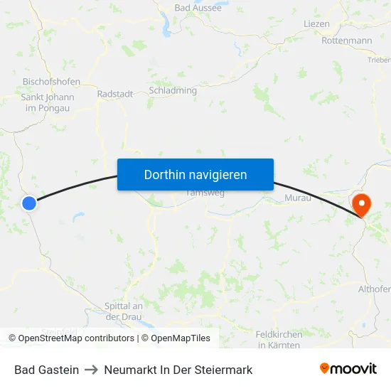 Bad Gastein to Neumarkt In Der Steiermark map