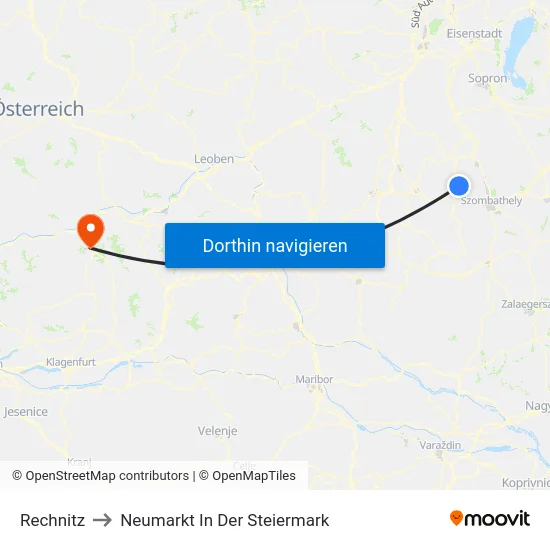 Rechnitz to Neumarkt In Der Steiermark map