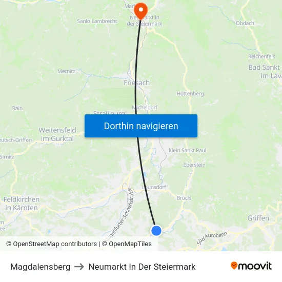 Magdalensberg to Neumarkt In Der Steiermark map