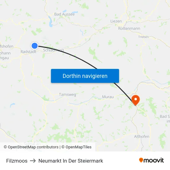 Filzmoos to Neumarkt In Der Steiermark map