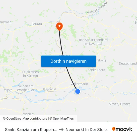 Sankt Kanzian am Klopeiner See to Neumarkt In Der Steiermark map