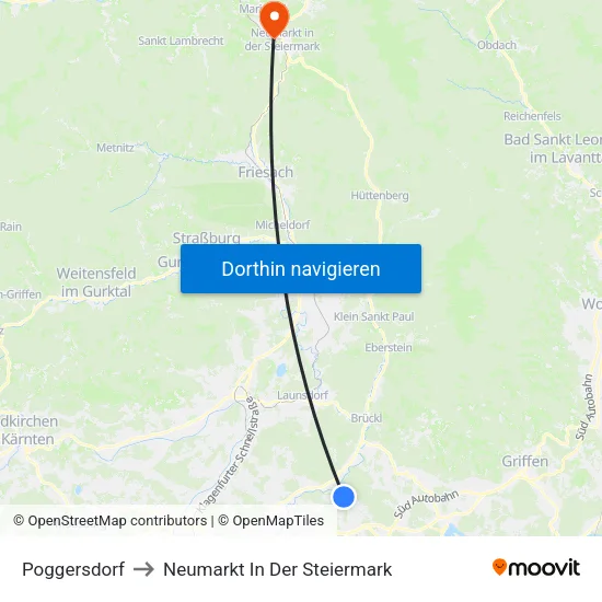 Poggersdorf to Neumarkt In Der Steiermark map