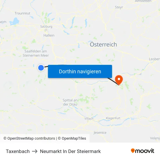 Taxenbach to Neumarkt In Der Steiermark map