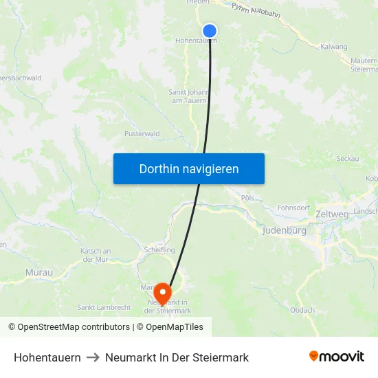 Hohentauern to Neumarkt In Der Steiermark map