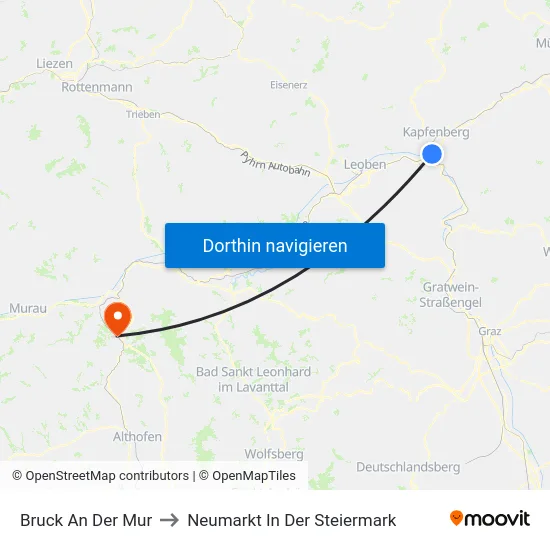 Bruck An Der Mur to Neumarkt In Der Steiermark map