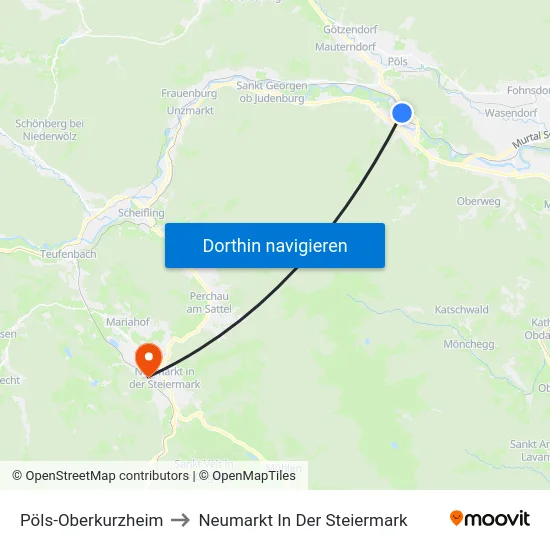 Pöls-Oberkurzheim to Neumarkt In Der Steiermark map