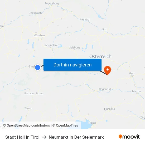 Stadt Hall In Tirol to Neumarkt In Der Steiermark map