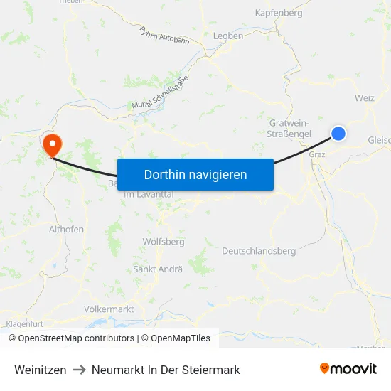Weinitzen to Neumarkt In Der Steiermark map