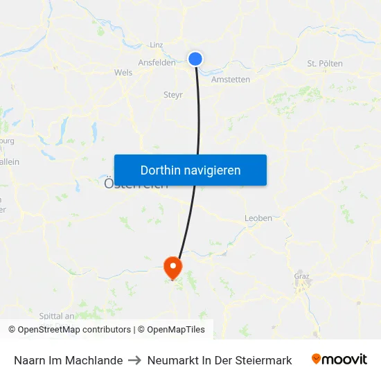 Naarn Im Machlande to Neumarkt In Der Steiermark map