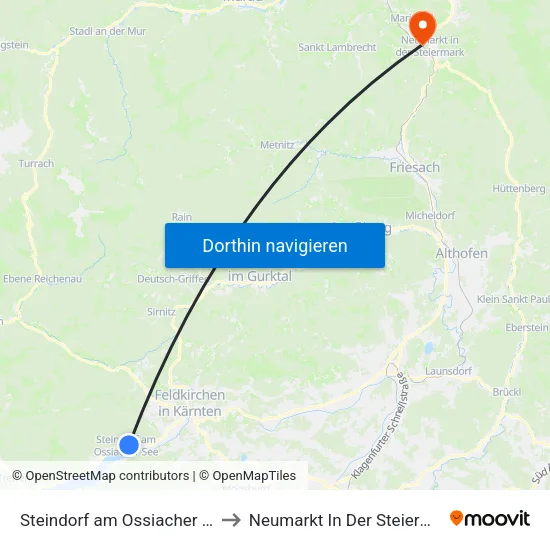 Steindorf am Ossiacher See to Neumarkt In Der Steiermark map