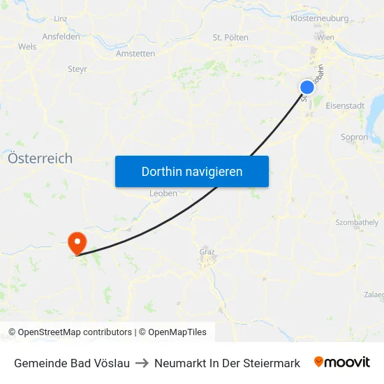 Gemeinde Bad Vöslau to Neumarkt In Der Steiermark map