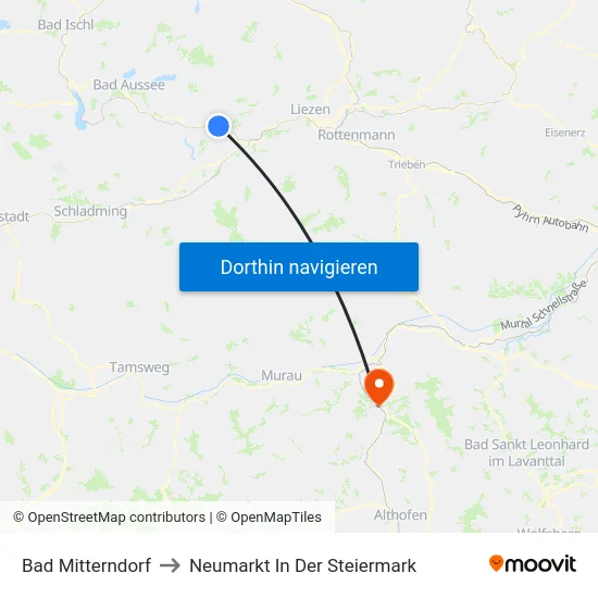 Bad Mitterndorf to Neumarkt In Der Steiermark map
