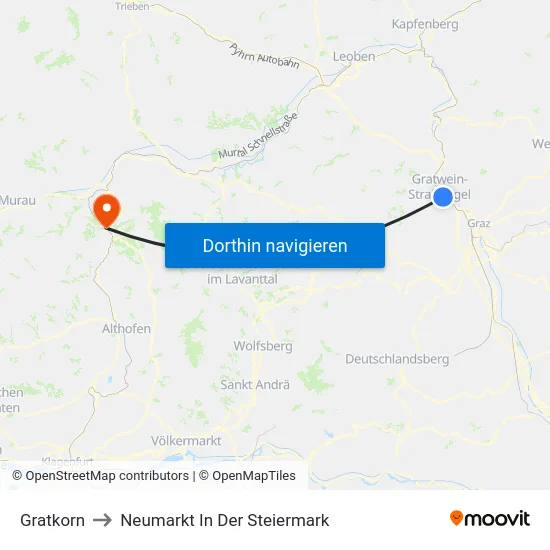 Gratkorn to Neumarkt In Der Steiermark map