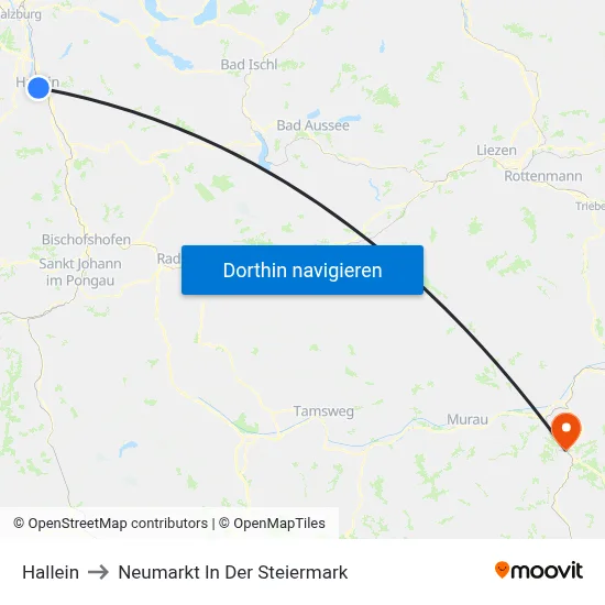 Hallein to Neumarkt In Der Steiermark map