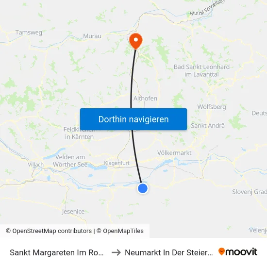 Sankt Margareten Im Rosental to Neumarkt In Der Steiermark map