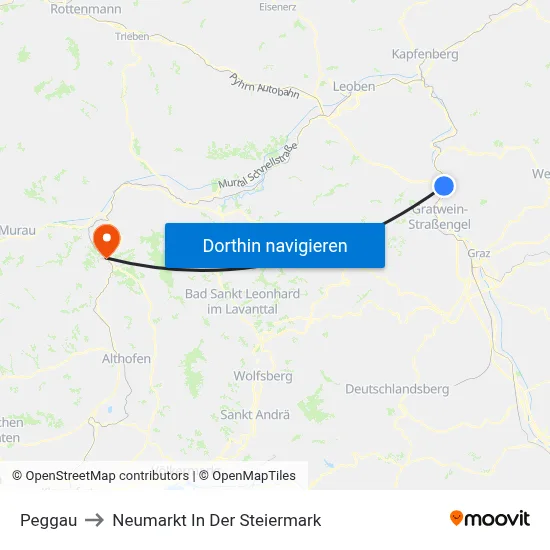 Peggau to Neumarkt In Der Steiermark map