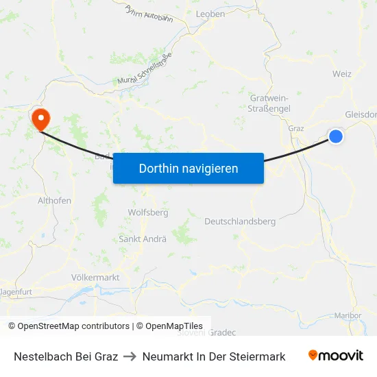 Nestelbach Bei Graz to Neumarkt In Der Steiermark map
