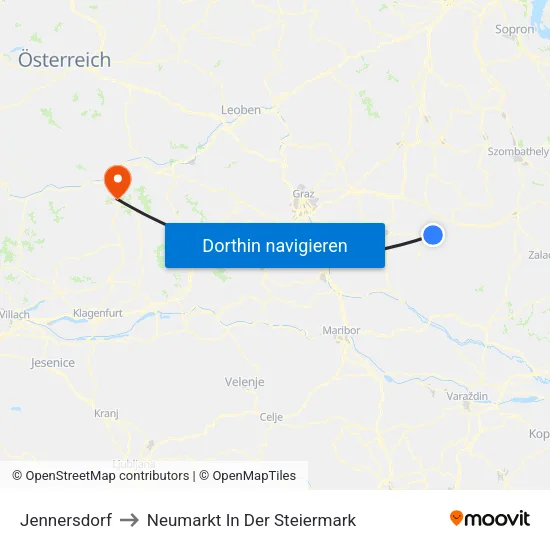 Jennersdorf to Neumarkt In Der Steiermark map