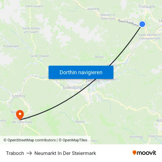 Traboch to Neumarkt In Der Steiermark map