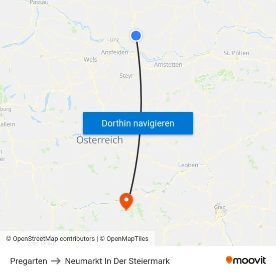 Pregarten to Neumarkt In Der Steiermark map