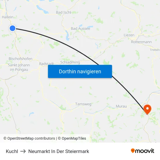 Kuchl to Neumarkt In Der Steiermark map