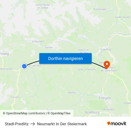 Stadl-Predlitz to Neumarkt In Der Steiermark map